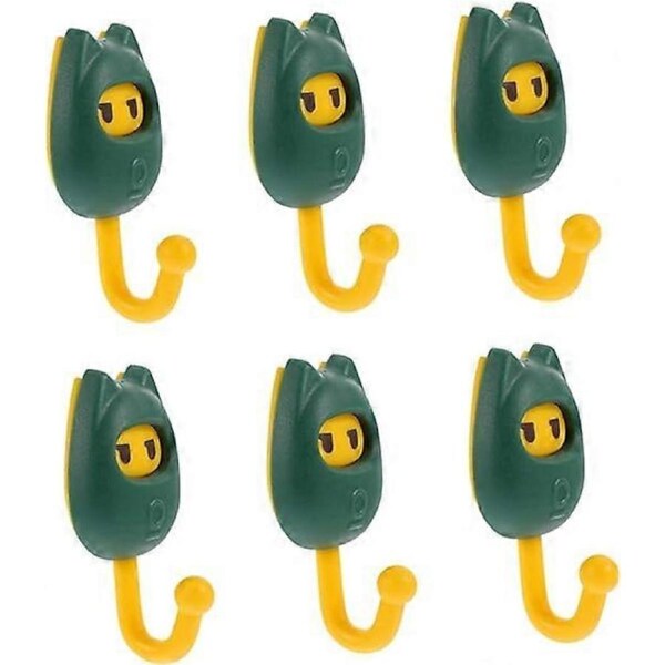 6Pcs Cartoon Hook up Plastic Hooks Adhesive Cute Hooks Adhesive Wall Mounted Hat Hook Bathroom Towel Hooks ABS Hanging Clothes Hook Green 61*32*23mm