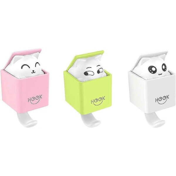 3pcs Self Adhesive Pet Wall Hooks Creative Cat Wall Hook Cute Cartoon Hooks,Storage Key Hook