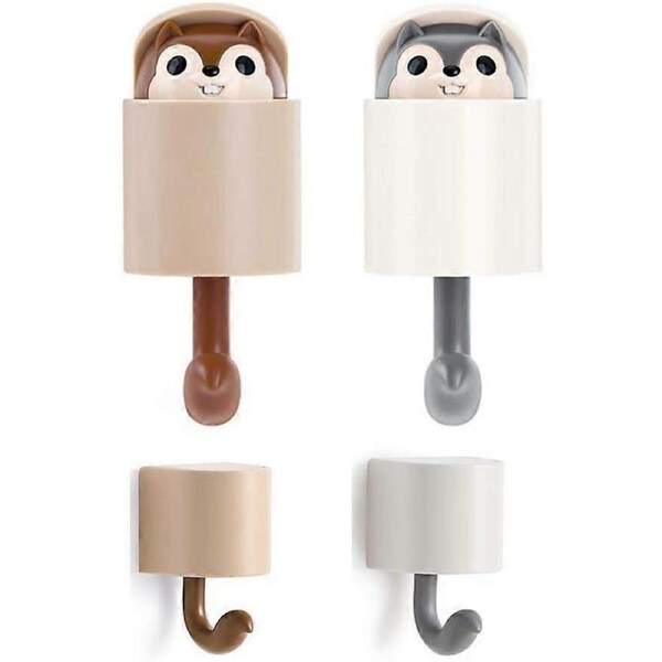 Adhesive Hooks - Cute Cartoon Squirrel Wall Hooks (2 Colors)