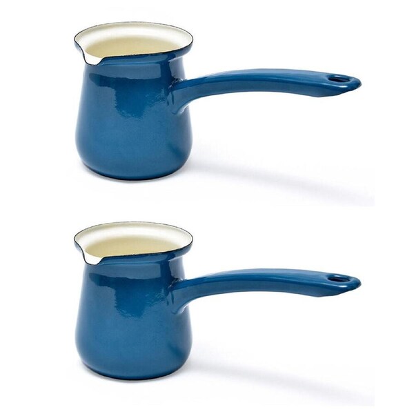 2PK Coffee Culture Enamel 300ml Turkish Coffee Pot Maker Stovetop Brewing Teal