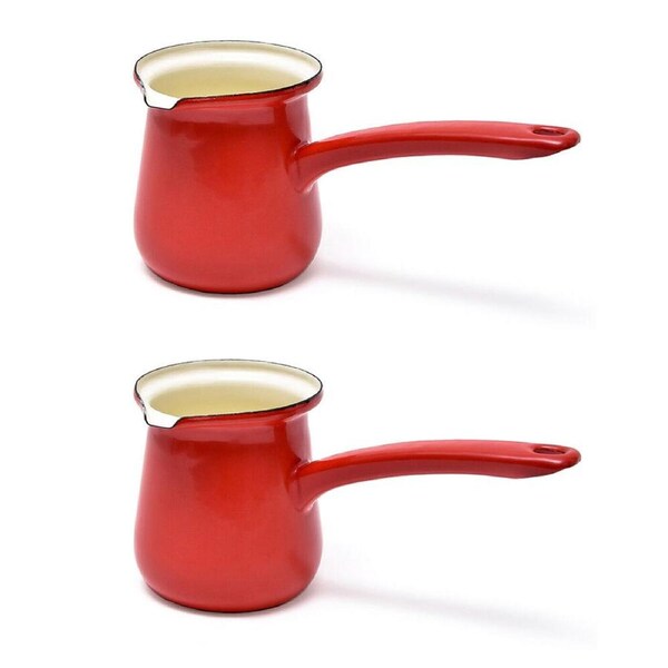 2PK Coffee Culture Enamel 450ml Turkish Coffee Pot Maker Stovetop Brewing Red