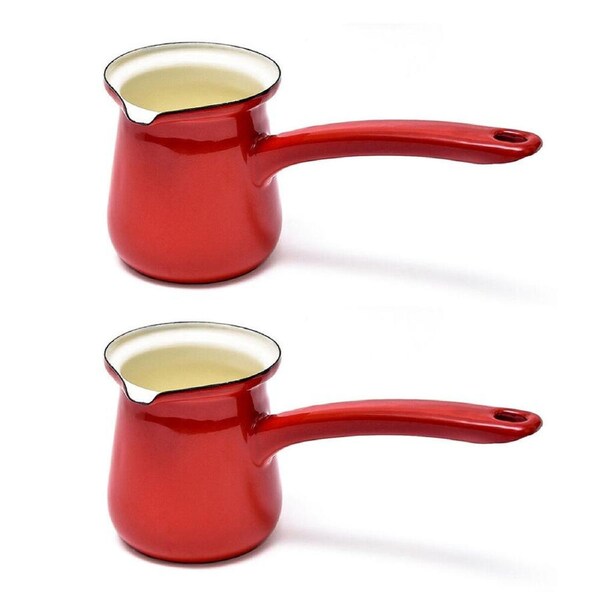 2PK Coffee Culture Enamel 300ml Turkish Coffee Pot Maker Stovetop Brewing Red
