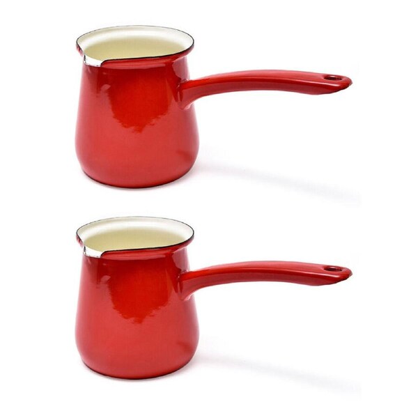 2PK Coffee Culture Enamel 750ml Turkish Coffee Pot Maker Stovetop Brewing Red