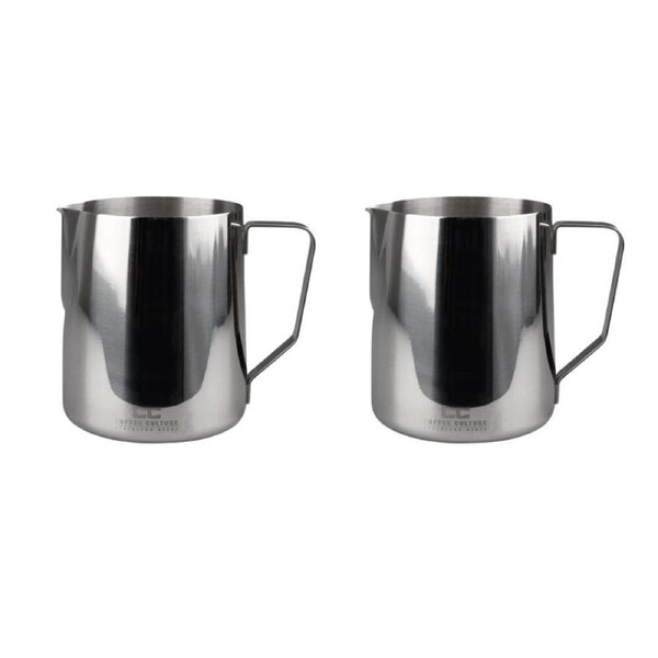 2PK Coffee Culture Stainless Steel 350ml Milk Frothing Jug Container Silver