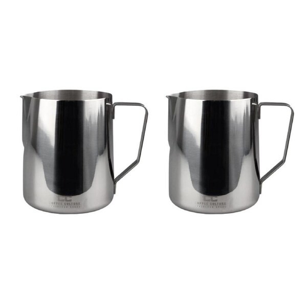 2PK Coffee Culture Stainless Steel 1L Milk Frothing Jug Container w/ Handle Slvr