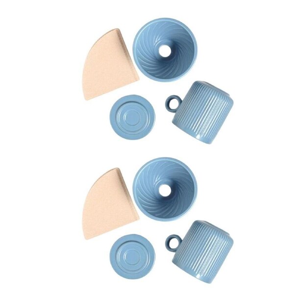 2PK Coffee Culture 320ml Ceramic Coffee Pour Over Mug/Dripper w/ Filter Set Blue