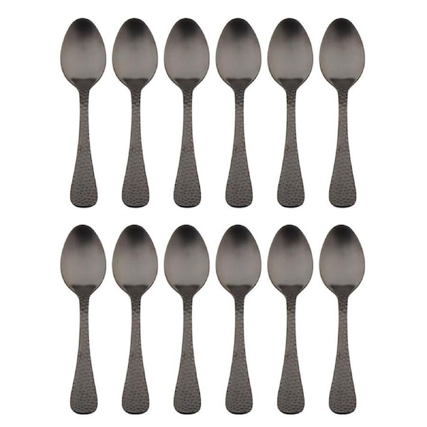 2x 6pc Coffee Culture Satin Black Stainless Steel Tea Stir Spoon Set 13.5cm