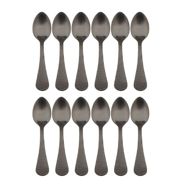 2x 6pc Coffee Culture Satin Black Stainless Steel Coffee Stir Spoon Set 11cm