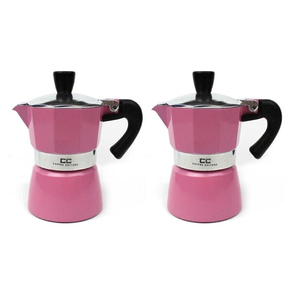 2PK Coffee Culture Aluminium 1-Cup Espresso Stovetop Coffee Maker Brew Pot Pink