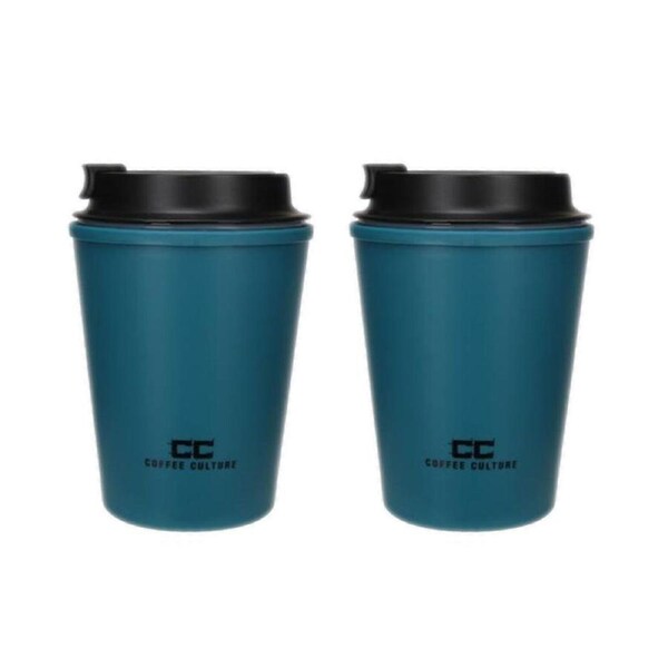 2PK Coffee Culture Eco Double Wall 350ml Reusable Travel Drink Cup Prussian Blue