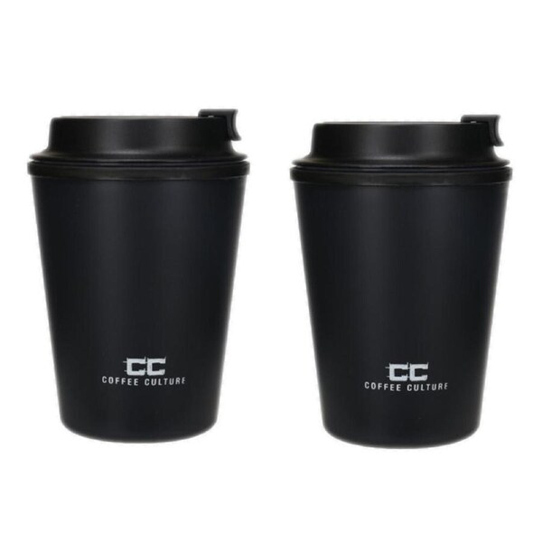 2PK Coffee Culture Eco Double Wall 350ml Reusable Beverage Travel Cup Onyx Black