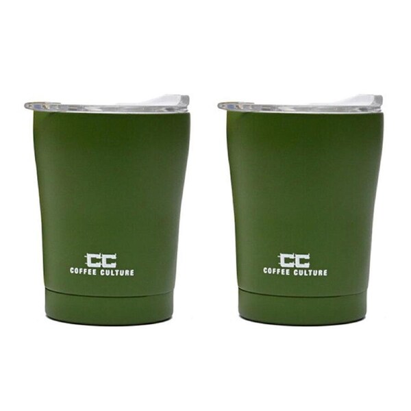 2PK Coffee Culture Stainless Steel Double Wall 350ml Travel Cup Military Green