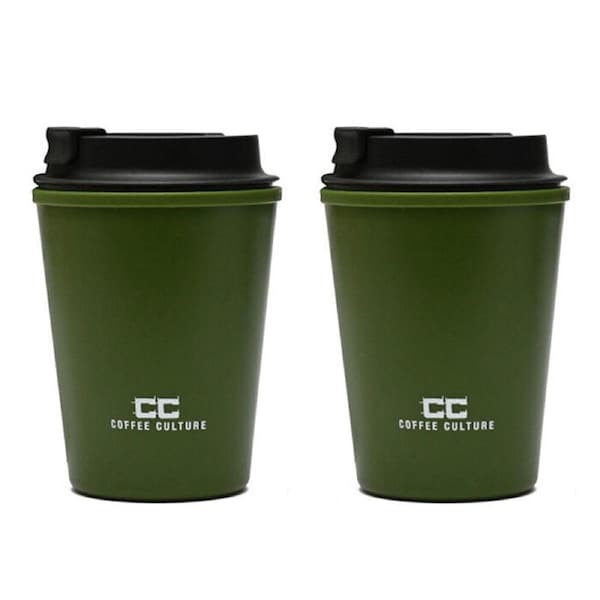 2PK Coffee Culture Eco Double Wall 350ml Reusable Travel Cup Military Green