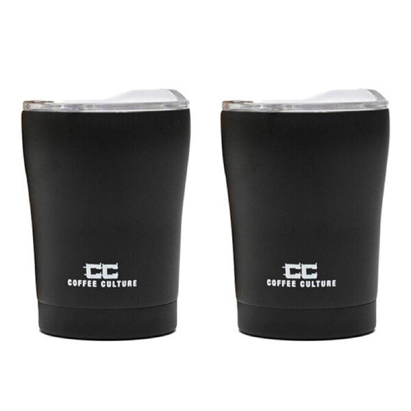 2PK Coffee Culture Stainless Steel Double Wall 350ml Reusable Travel Cup Black
