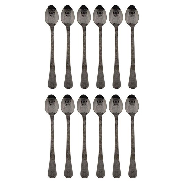 2x 6pc Coffee Culture Black Stainless Steel Parfait Spoon Set Reusable 17.8cm