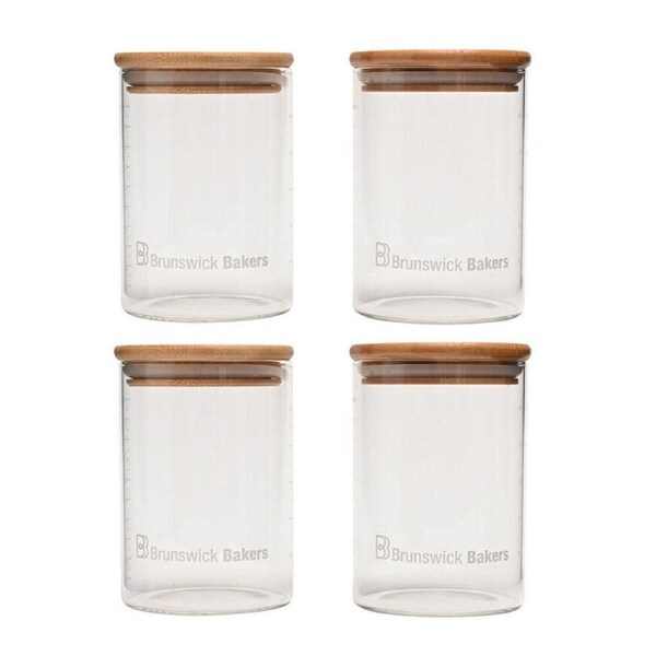 2x 2pc Brunswick Bakers 500ml Glass Starter Storage Jar w/ Bamboo Lid Set Clear
