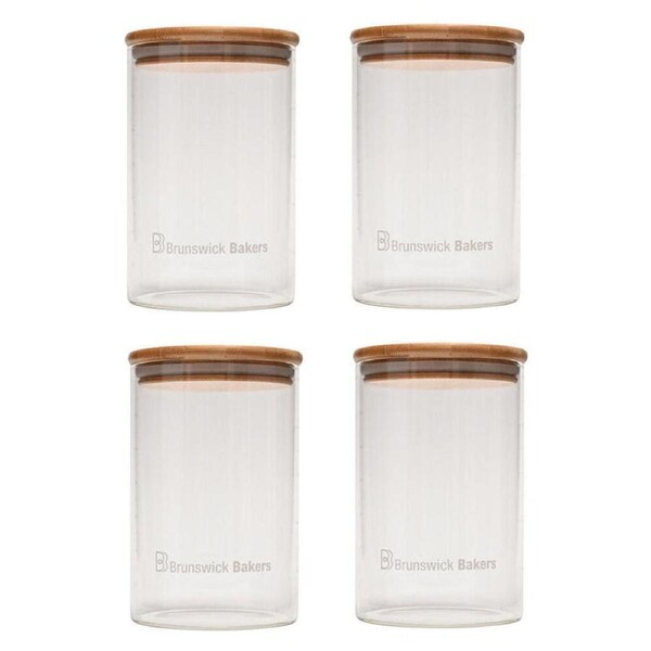 2x 2pc Brunswick Bakers 1000ml Glass Starter Storage Jar w/ Bamboo Lid Set Clear