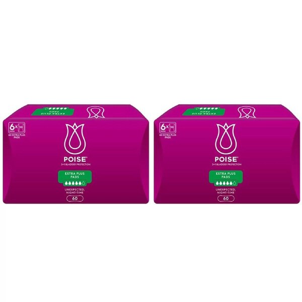 Poise Extra Plus Incontinence Pads for Women 2 x 60 Pack (120 Pads Total), Maximum Absorbency