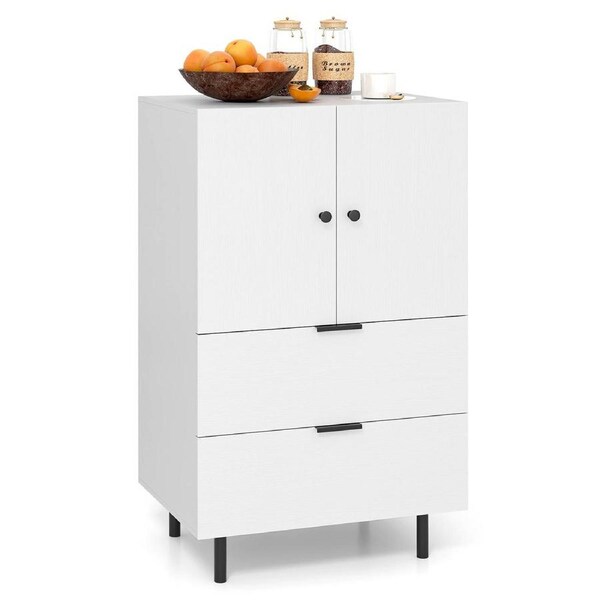 Giantex 2-Door Sideboard Buffet Cabinet Serving Cupboard w/Drawers Floor Coffee Bar Station White