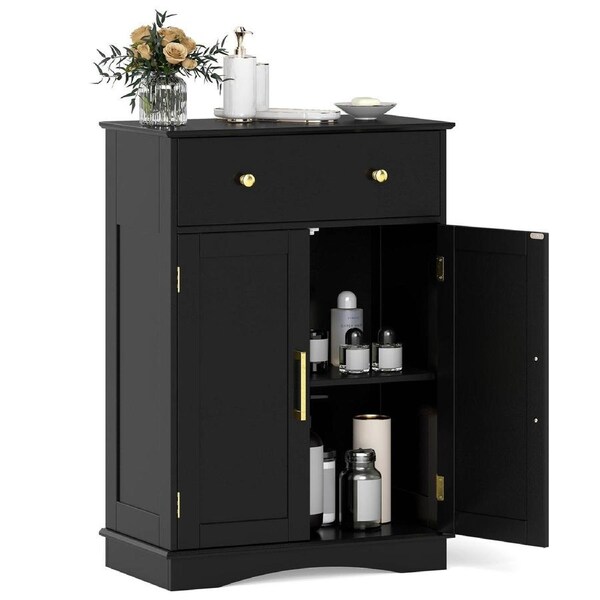 Giantex Floor Storage Cabinet Modern Buffet Sideboard w/Adjustable Shelf Coffee Bar Cabinet Black