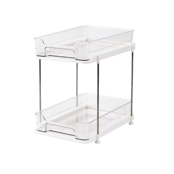White Double Shelf Cosmetics Storage Box Large Capacity Desktop Organizer Stand