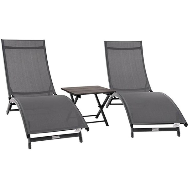 Coral Springs Phifer ® & Aluminum Outdoor Pool Lounger Set (3pc) - Grey on Matte Black