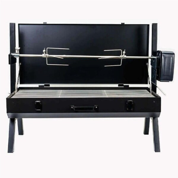 Mini Spit Roaster Charcoal BBQ - Black 3v Motor - Flaming Coals