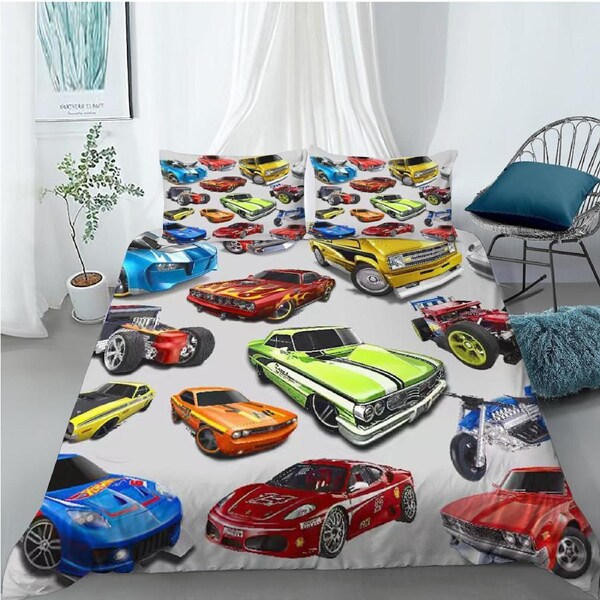 Toy Car Design Hot Wheels Quilt Doona Duvet Cover Pillow Case Set (M30908) Single, 1 Pillow Case