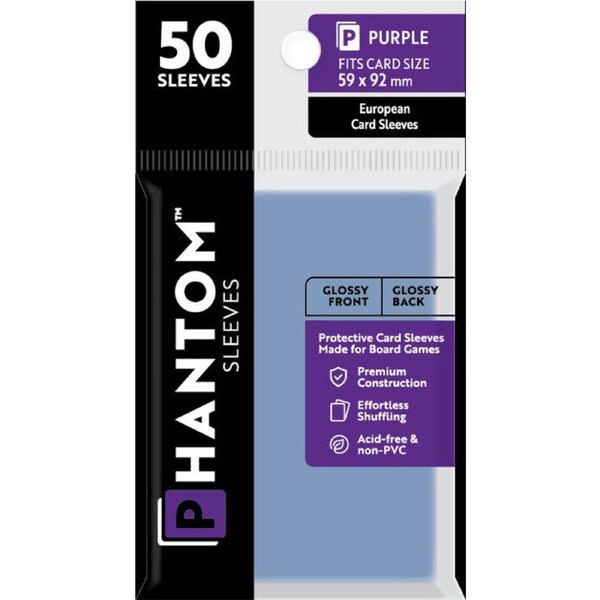 Phantom Sleeves - Gloss Front/Gloss Back Purple Card Sleeves 50-Pieces 59 mm x 92 mm Size - Clear