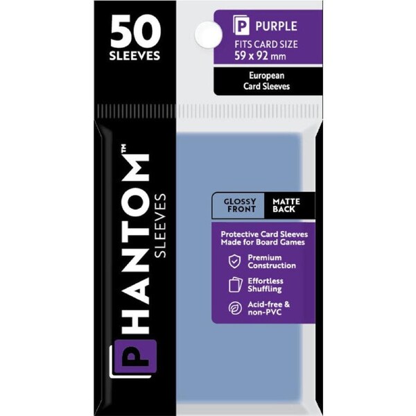 Phantom Sleeves - Gloss Front/Matte Back Purple Card Sleeves 50-Pieces 59 mm x 92 mm Size - Clear