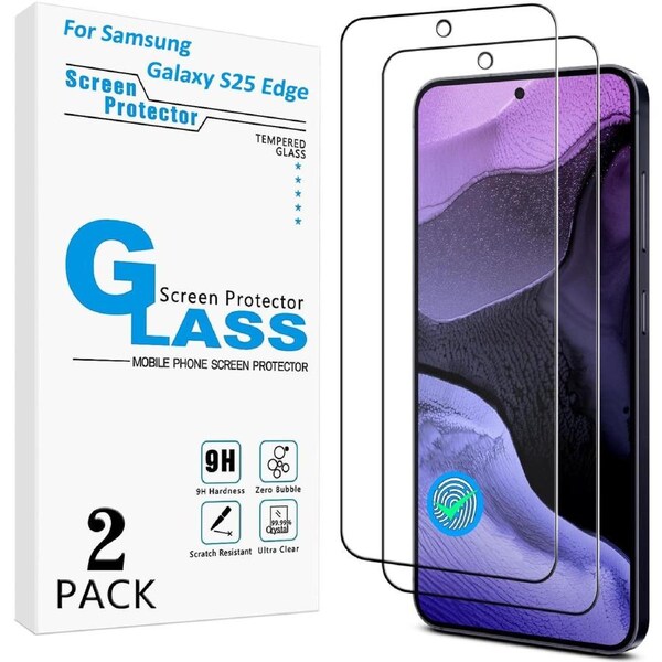 [2 Pack] Screen Protector for Samsung Galaxy S25 Edge Tempered Glass, Fingerprint Compatible (6.7")