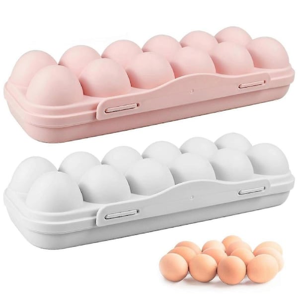 2 Pack Covered Egg Holders,12 Grid Egg Holder For Fridge Egg Storage Container Plastic Fridge Egg Trays Egg Storage Box with Lid Fits (24Eggs