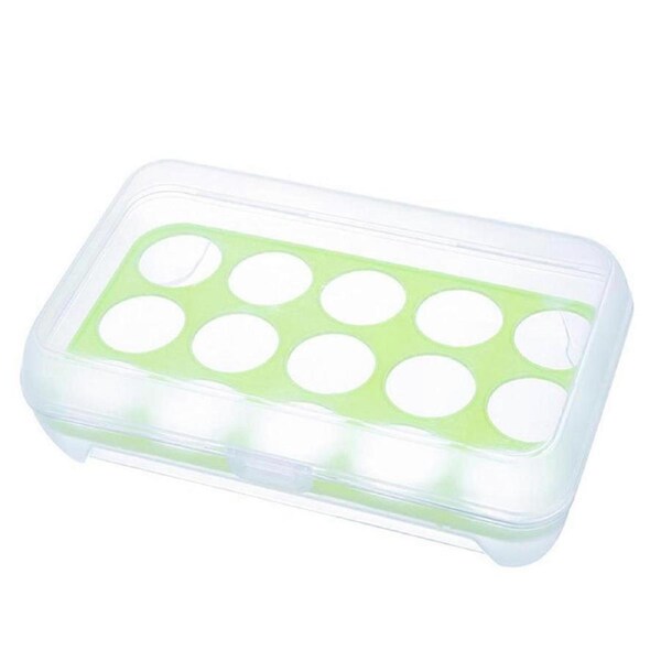 23*13*7cm 15 Eggs Tray Holder with Lid,Egg Tray for Refrigerator,Portable Shatter-proof Covered Egg Container/Box(Green)