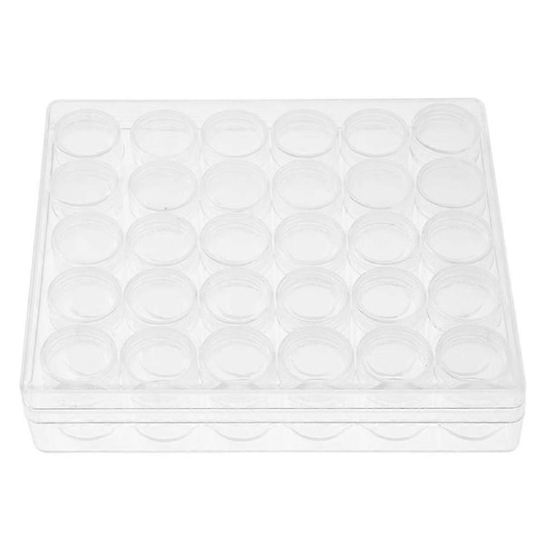 30 pcs Clear Plastic Jewelry Bead Storage Small Round Container Jars with Rectangle Box