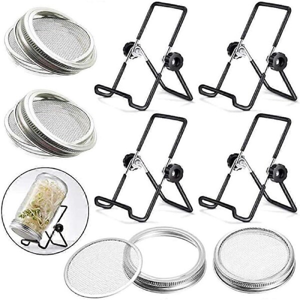 Sprouting Jar Lid (32oz Glass Jars) with 4 Pack Stainless Steel Sprouting Stands for Wide and Wide Mouth Mason Jar for Growing Organic Sprouts, Stainl