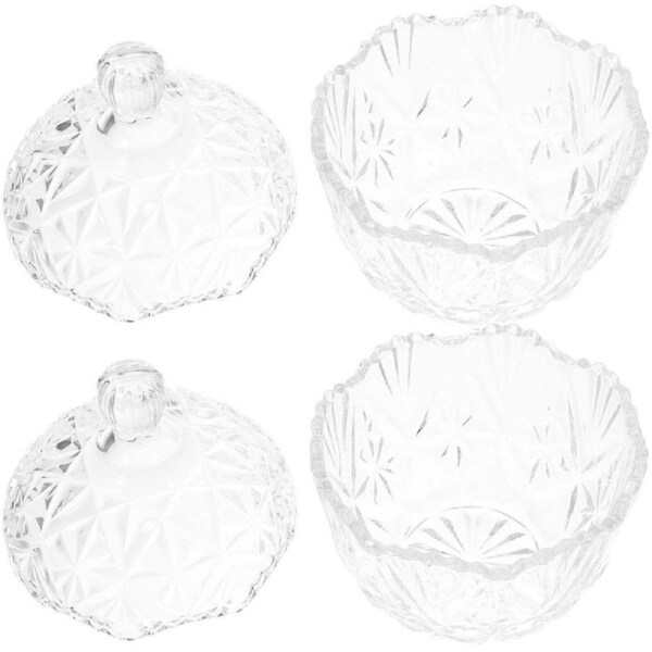 Sweet Storage Jars Glass Candy Containers With Lid Round Shape Simple Style For Kitchen Counter Family Use 2Set