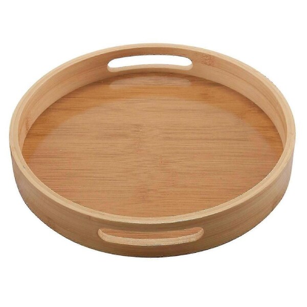 Round Serving Bamboo Wooden Tray For Dinner Trays Tea Bar Breakfast Food Container Handle Storage T-L