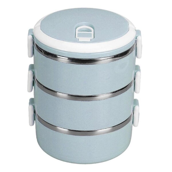 Portable 304 Stainless Steel Bento Lunch Box Thermal Cylinder Lunch Container Food Storage Containers for School Office OutdoorThree Layers Nordic Blu