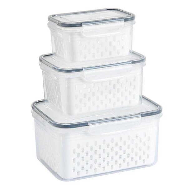 Fruit Storage Containers for Fridge -Large Produce Saver Containers Fridge Organizers with Airtight Lid & Colander