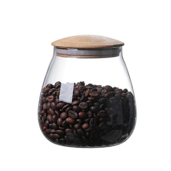 Glass Storage Can with Wooden Lid Glass Clear Kitchen Jar for Beans Rice Jams Biscuits Candies
