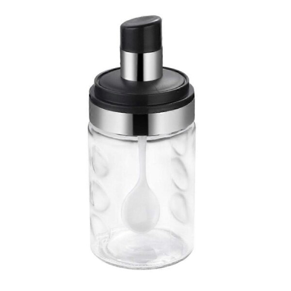 Sauce Jar Transparent Glass Combination Spoon with Lid Canisters Storing Seasoning Spices Salt Sugar