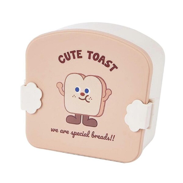 Khaki Toast Pattern Lid Children Bento Box Cartoon Look Divider Food Container School Portable Lunch Storage Box
