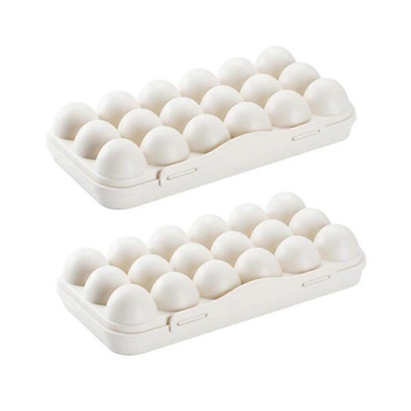 2Pcs 18 Grids Egg Storage Box Portable Anti-collision Egg Storage Box Refrigerator Shatterproof Egg Box (Khaki)