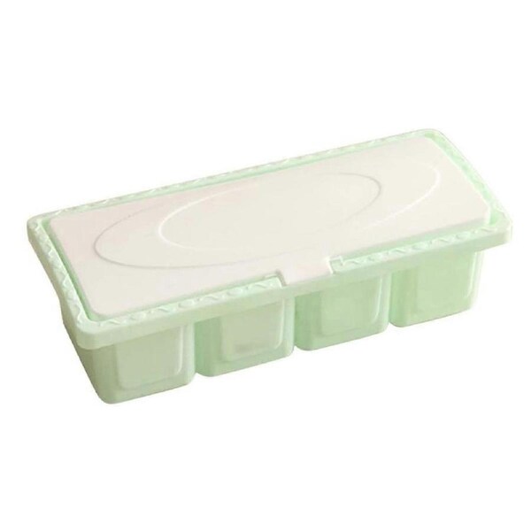 Plastic 4-grid Seasoning Storage Box Set Salt Condiment Spice Containers for Kitchen (Green)
