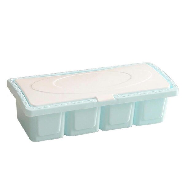 Plastic 4-grid Seasoning Storage Box Set Salt Condiment Spice Containers for Kitchen (Blue)
