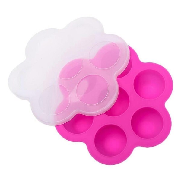 Reusable Storage Container and Baby Food Container Food Storage Trays with Clip-On Lid 7 Cavities Food Storage Conatiners (Rosy)