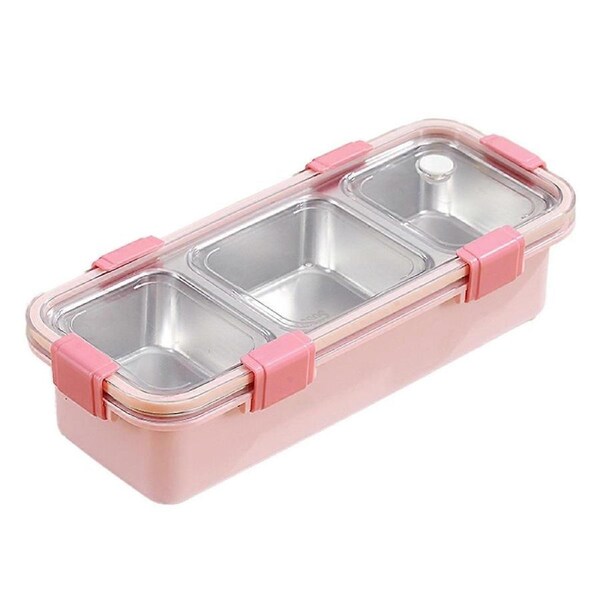3 Compartment Lunch Box, Stainless Steel Bento Box, Portable Food Storage Container for Children, Leakproof Snack Box A