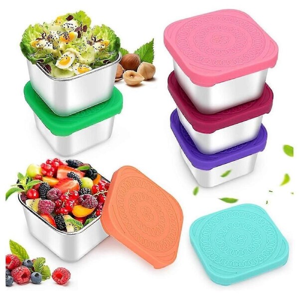 Stainless Steel Snack Containers, 6Oz 304 Stainless Steel Metal Sauce Food Storage Box Containers w