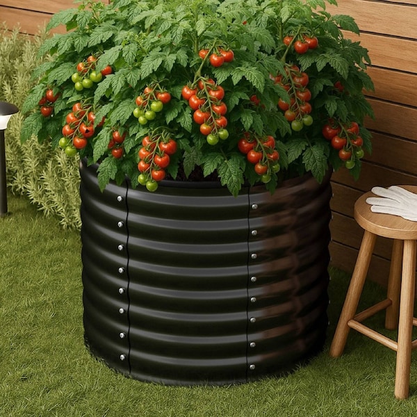 Livsip Garden Bed 80x68cm Galvanised Steel Raised Container Planter Box Round