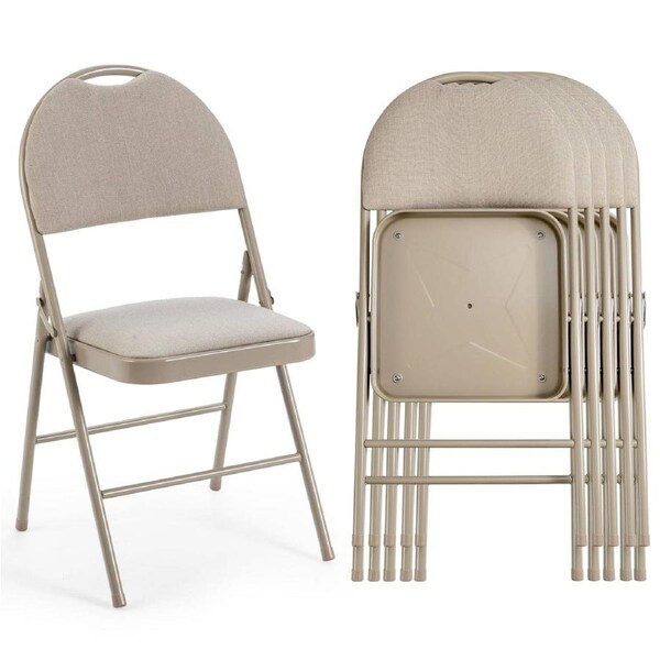 Giantex 2/4/6PCS Foldable Chairs Portable Padded Chairs w/Metal Frame Upholstered Chair Set Beige
